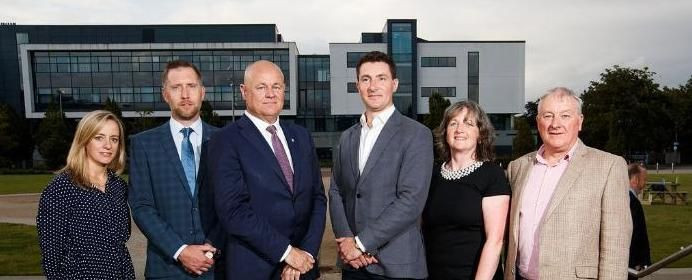 Pictured are the main sponsors, with Dean of Vet School Prof Michael Doherty (3rd from left), Andrew Glynn Bimeda (2nd from Left) and Dennis Carney Bimeda (1st on right)